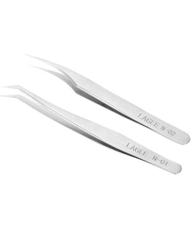Premium Stainless Steel Eyelash Tweezers Set - Anti-Static Curved Tweezers for Eyelash Extensions & Nail Design (2 Pieces) - Buy Online on GoSupps.com