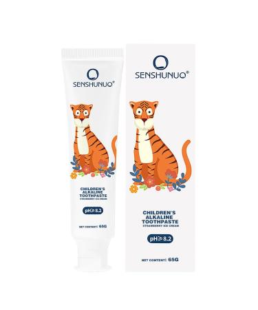 Senshunuo Children's Toothpaste Strawberry Flavor Fluoride-Free Alkaline Whitens Teeth Reduces Tartar (1)