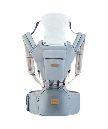 SONMEI Ergonomic Baby Carrier with Hip Seat 360 Positions Soft and Breathable All Seasons for Newborns and Toddlers Hiking Shopping Travelling Light Blue