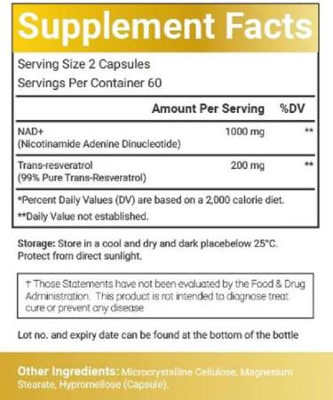 VitaCosmoX NAD+ Supplement 1 200mg per Serving 120 Capsules (Nicotinamide Adenine Dinucleotide) - 60 Servings Gluten-Free Vegan - Buy Online on GoSupps.com