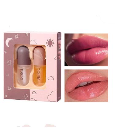 2 Pcs Lip Plumper Serum Set for Softer, Fuller Lips - Natural Lip Care Day & Night Treatment, Hydrating Formula to Reduce Fine Lines and Chapping - Lip Plumping Gloss Included - Buy Online on GoSupps.com