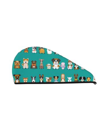 Cartoon Dogs Microfiber Hair Towel Soft Super Absorbent Hair Towel Wrap for Women Coral Velvet Quick Dry Hair Cap for Long Curly and Thick Hair