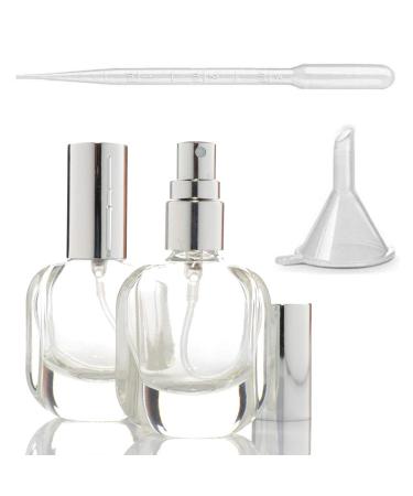 2 Pieces 10ml Clear Glass Refillable Perfume Atomizer Bottles Portable Perfume Spray Bottles Glass Bottle Empty Scent Pump Case for Travel Come with One Mini Plastic Funnels and 3ml Dropper
