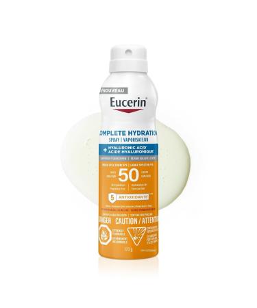 Eucerin Sun Complete Hydration Sunscreen Spray for Body SPF 50 | Sunscreen Spray with Hyaluronic Acid | Lightweight Fragrance Free | 170 g Spray Bottle
