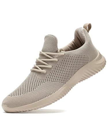Wrezatro Men's Slip on Walking Shoes Ultra Light Breathable Non Slip Running Shoes Casual Fashion Sneakers Mesh Workout Sports 10 Khaki