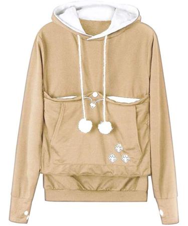 Angel zyj women sweater hoodies with cats dog bag pocket dog bag cat sweatshirt sweater hoodie hood hooded cat sweater bags long autumn winter big sizes khaki l