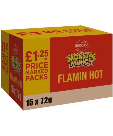 Walkers Monster Munch FLAMIN' HOT Snacks Crisps 15 x 72g PMP Bags - Buy Online on GoSupps.com