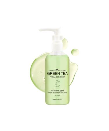 Green Tea Face Wash, Hydrating Facial Cleanser with Vitamins A, C, E, and Kale Extract, Gentle Facial Cleanser for Women, Vegan, pH-Friendly, Water-Based Cleanser for All Skin Types