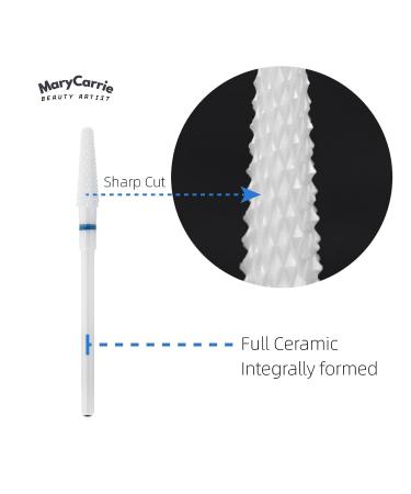 MaryCarrie Ceramic Small Cone Cuticle Clean Drill Bit - 3/32 Inch Shank - Acrylic Nails Gel Remover - White (Medium Grit) - Buy Online on GoSupps.com