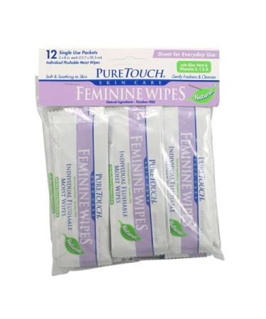 Puretouch Skin Care Individual Flushable Moist Feminine Wipes 12 Count