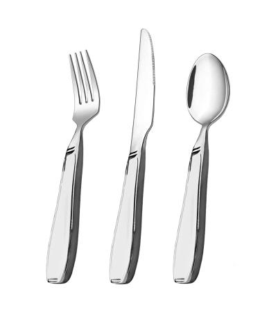 BunMo Weighted Utensils for Tremors and Parkinsons Patients - Heavy Weight Silverware Set of Knife, Fork and Spoon - Adaptive Eating Flatware (3 Pieces) 3 Piece Set