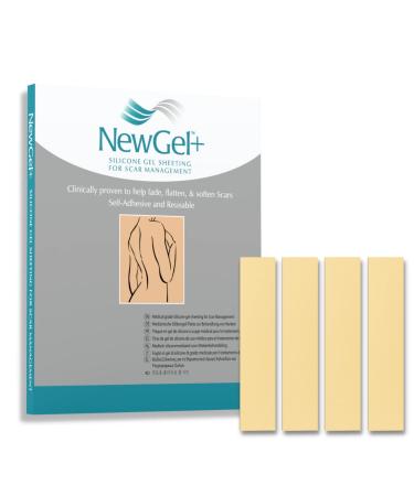 NewGel+ Advanced Silicone Scar Treatment Sheeting for OLD and NEW Scars for Surgery Injury Keloids C-Section Burns and Acne Reusable 1 x 6 Sheet (4 Count) - BEIGE