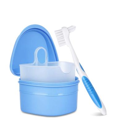 Y-Kelin Denture And Retainer Cleanning Set Denture Cleaning Case And Denture Brush (blue)