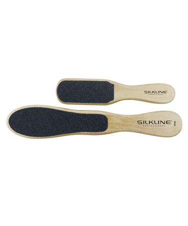 SILKLINE PROFESSIONAL Two-Sided Foot File with Oak Wood Handle - Full and Mini Size Duo