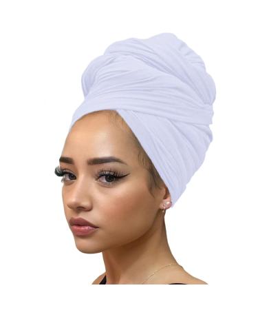 Kachanaa Ultra Soft Stretch Jersey Turban Head Wraps Long Solid Color African Shawl Hair Scarfs Lightweight Breathable Head bands Ties for Black Women(White) Scarf-White