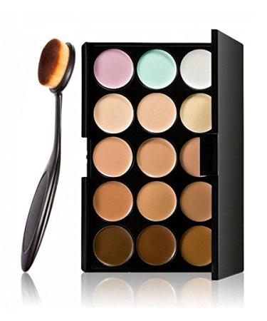 LyDia 15 Nude Colours Cream Concealer/Highlight/Face Contour Camouflage Palette Dull/Redness Skin/Black Circle kit set #1 + LyDia Professional Oval Black Face/Eye/Body Cosmetic Foundation/Concealer/Blush/Blusher/Contour/Bronzer/Powder/Eyeshadow Buffer Mak
