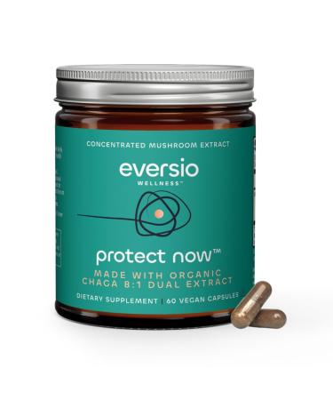 Eversio Wellness Protect Now Organic Chaga Mushroom Supplement - 8:1 Dual Extract in 60 Vegan Capsules (450mg) 60 Servings Organic Wild-Harvested Chaga