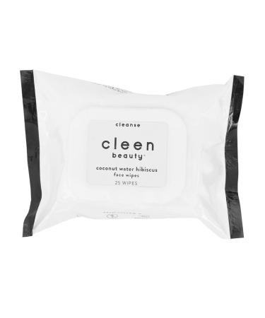 Cleen Beauty Coconut Water Hibiscus Face Wipes l Hydrating Facial Cleansing Makeup Remover l Biodegradable Face Wash Cloth l 25 Count