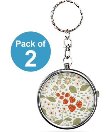 Pack of 2 Portable Pill Organizer - Strawberry Fruits Blossoms Metal Medicine Box | 3 Compartment Vitamin Meds Case with Keychain - International Shipping - Buy Online on GoSupps.com