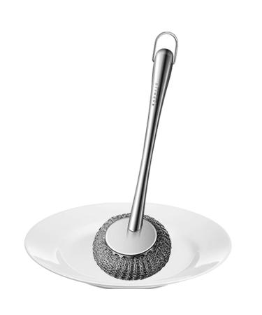 Scourer with Long Handle | Flexible Stainless Steel Pot Scourer with Hanger Household Cleaning Tools for Non-Stick Pans Iron Pots Plates Dishwashing Sink Frifer