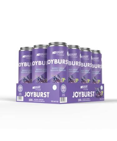 No Sugar Joyburst Energy Drink - 0 Calorie 0 Sugar Low carb drink Sugar Free Energy Drink with Natural Caffeine Hint of Sweetness and Refreshing Sparkling Water (12 count Grape) Grape 355 ml (Pack of 12)