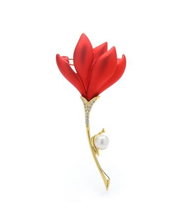 Pin Jewelry Gifts for Women Ladies Fashion Accessories Ladies Elegant Enamel Red Brooch Magnolia Flower Brooch Party Banquet Brooch Brooches & Pins