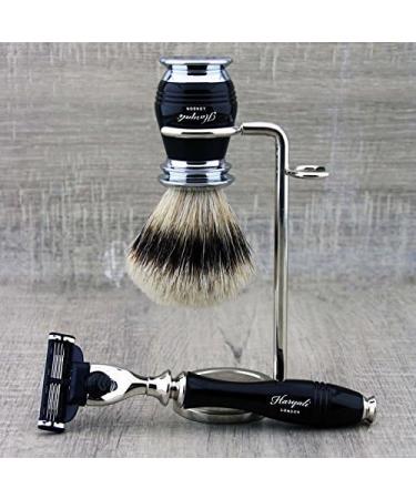 4Pc Men's Shaving Kit - Premium 3 Edge Razor Silver Tip Badger Brush Dual Stand & Alum Pencil - Perfect Grooming Set for Men - Buy Online on GoSupps.com