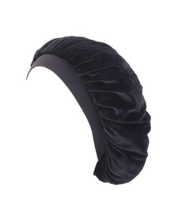 Qianmome Women Chemo Beauty Salon Night Sleep Cap Head Cover Velvet Bonnet Hat durag Sleeping Caps Tjm-414-black