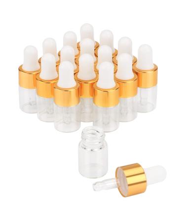 2ml(5/8 Dram) Small Mini 15 Pcs Clear Glass Dropper Bottles Essential Oil Vials Travel Refillable DIY Cosmetic Sample Container Liquid Perfume Eye Droppers Bottle (gold cap)