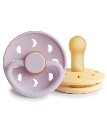 FRIGG Moon Natural Rubber Baby Pacifier | Made in Denmark | BPA-Free (Soft Lilac/Daffodil 6-18 Months) 2-Pack 6-18 Month Soft Lilac/Daffodil