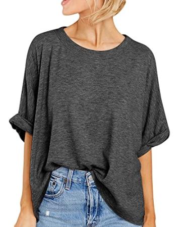 Women Oversized T-Shirt Summer Casual Short Sleeve Loose Tee Tops Large Dark Grey
