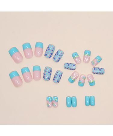24pcs Glossy Square Press on Nails - Blue Green Butterfly Design | Medium Fake Acrylic Nails for Women - Full Cover Glue on Nail Art - Buy Online on GoSupps.com