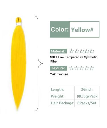 YDDM 26 Inch Pre-Stretched Braiding Hair Extensions - 6 Packs Yellow Jumbo Braids for Art and Style - Buy Online on GoSupps.com