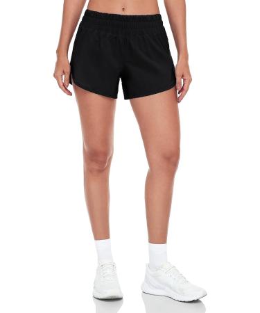 HeyNuts Stride Women's Running Shorts | Mid-Waisted Athletic Shorts with Side Pocket | Workout Shorts with Liner | 4 Inseam | Black - Buy Online on GoSupps.com