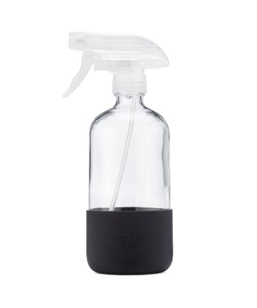 Just Like Joan Glass Spray Bottles with Silicone Sleeve - Clear Glass Spray Bottles for Cleaning Solutions, Essential Oils, Plants, Vinegar, Bleach - Refillable 16 oz Food Safe (Rich Black)