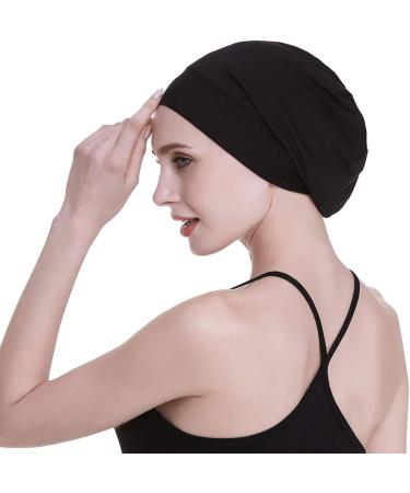 Satin Silk Lined Sleep Cap - 19MM Mulberry Silk & Bamboo Viscose - Black - Buy Online on GoSupps.com