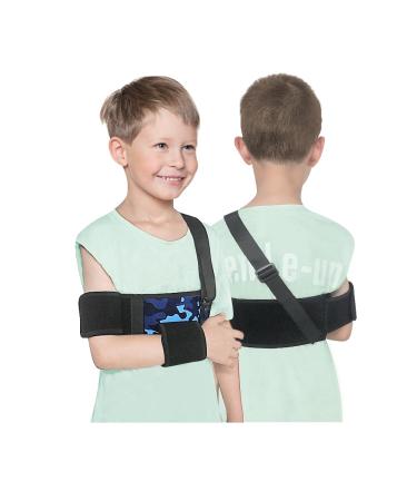 Mybow Pediatric Shoulder Immobilizer Kids Arm Sling for Shoulder Injury Dislocated Medical Child Sling for Broken Collarbone Healing Brace Clavicle Fracture Rotator Cuff Toddler Arm Sling blue camo