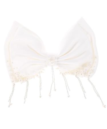 minkissy Girl Bows Bridal Hair Accessories Girls Hair Accessories Girl Hair Accessories Fringe Trim Hair Bows for Girls Back Hair Bow Clip Girls Hair Bows Pearl Headgear White Bride Wedding