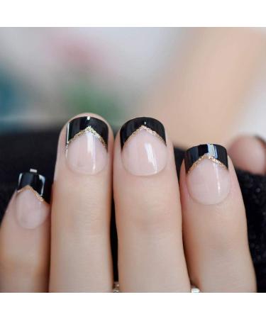 Buy Hujl Artificial Nails - Black French Press-On Nails 24 Natural Beige & Pink Tips for Home Office - International Shipping - Buy Online on GoSupps.com