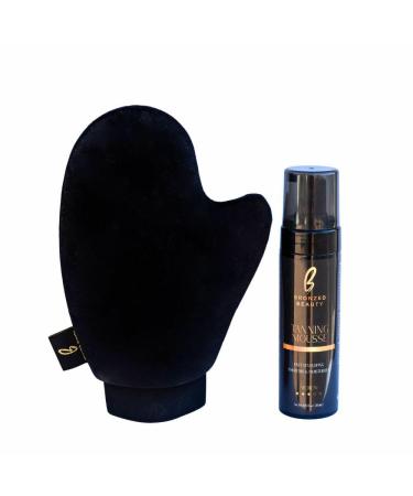 Bronzed Beauty Self-Tanning Mousse Kit 6.7fl oz Medium Self-Tan Mousse with Mitt Bundle Fast-Drying Easy Application Body Bronzer Hydrating Formula with Aloe Vera and Vitamin E