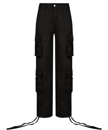 Gufesf Women's Baggy Cargo Pants - Trendy Low Waist Wide Leg Trousers with Big Pockets | Y2K Streetwear Fashion - Ak-a-black, Large - Buy Online on GoSupps.com