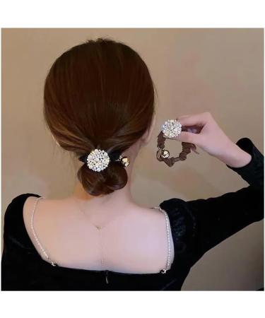 Pearl Girl's Small Intestine Hair Rope and Horsetail Fashionable Back Head Tie Hair Loop Simple and Elegant Dressing Headband(Brown) - Buy Online on GoSupps.com