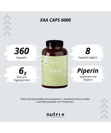 Buy EAA Capsules - Vegan High-Dose 750mg | 8 Essential Amino Acids - 360 Mega Caps | EAAS 6000 Amino Acid Complex - Protein Supplement | Neutral 313g - Buy Online on GoSupps.com
