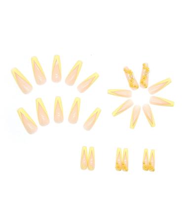 Justotry 24-Piece Coffin 3D Nails - Lemon French Floral Ballerina Press-On Nails for Women | Short Fake Nails - Buy Online on GoSupps.com