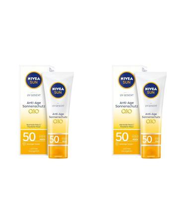 Nivea sun uv face anti-aging sun protection Q10 with SPF 50 (50 ml) moisturizing face sunscreen anti-wrinkle sunscreen with protection against UVA/ UVB radiation (pack with 2) 50 ml (2-pack) LSF 50