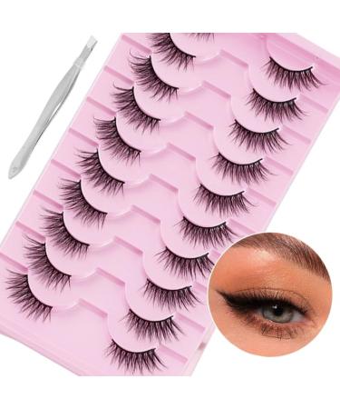 AYNKH False Eyelashes 10 Pairs Half Lashes Natural Looking Eye Lashes Wispy Eyelashes Cat Eye Wispy Corner Lashes Reusable 3/4 Transparent Fake Lashes with Clip