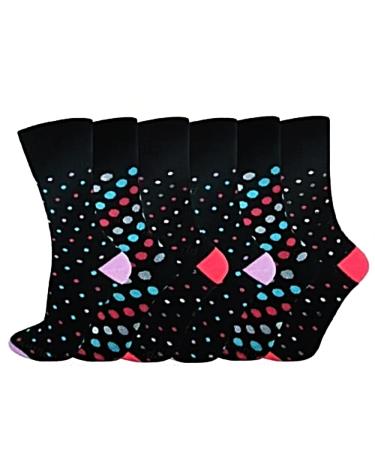 6 Pairs Diabetic Socks for Women - Pregnancy Socks Neuropathy-Stretchable & Loose Fit-Swollen Feet ladies Socks US size 6-9 (Black Dotted)
