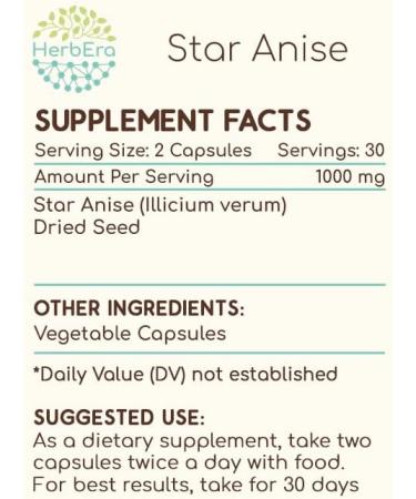 Buy Star Anise 60 Capsules - 500 mg Illicium Verum Dried Seed for Natural Health | International Shipping - Buy Online on GoSupps.com