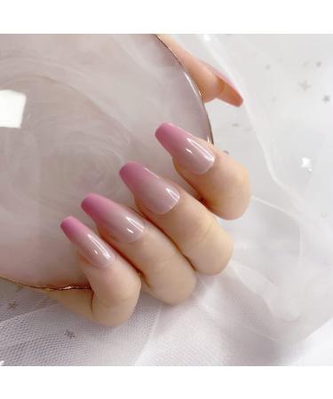 BABALAL 24PCS Gradient Pink Nude Coffin False Nails - Medium Length Press on Nails for Women and Girls - Buy Online on GoSupps.com