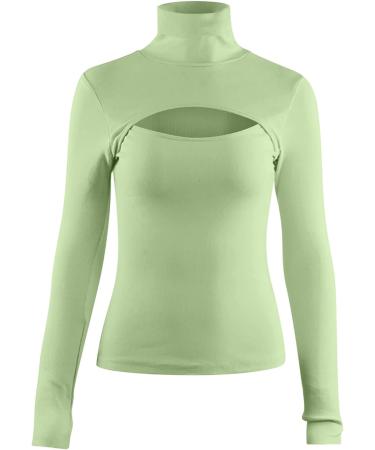 Women's Solid Color Turtleneck Sweater - Slim Fit Long Sleeve Knitted Pullover in Medium Green - Buy Online on GoSupps.com